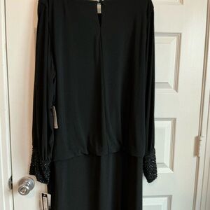 Xscape Elegant Black Dress with Embellished Sleeves